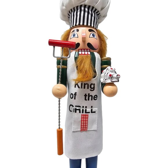 Backyard BBQ Barbeque Grill Dad Hot Dog 14" Wood Nutcracker - Picture 2 of 5